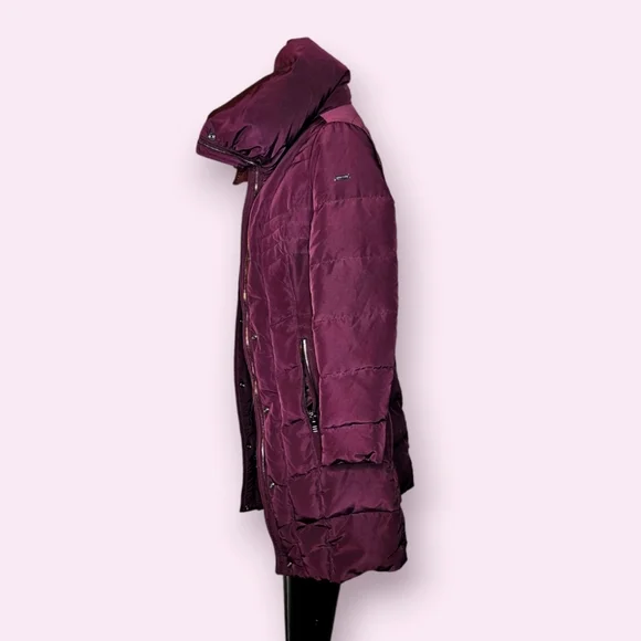 Kenneth Cole Plum Purple Feather Down Mid Trench Coat Jacket Parka Sz.M - Picture 3 of 9